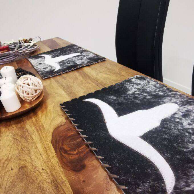 Kožené prostírání Luxury Cowhide BRAZÍLIE WHITE HORN SALT&PEPPER 44x31cm
